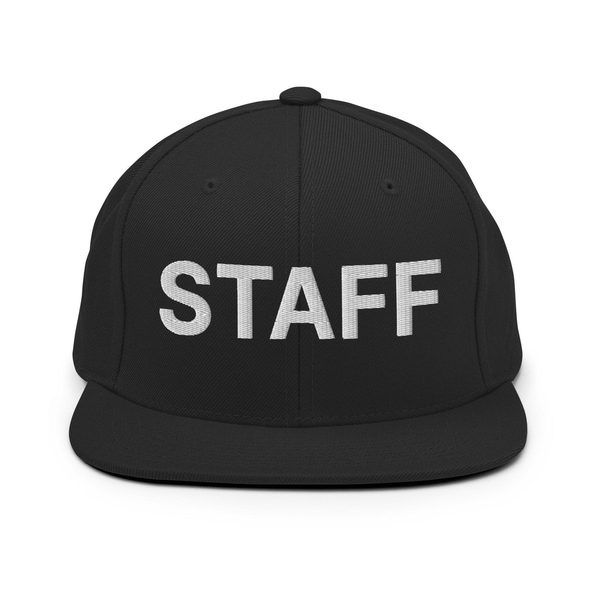 Staff Uniform Work Embroidered Flat Bill Brim Snapback Hat Black