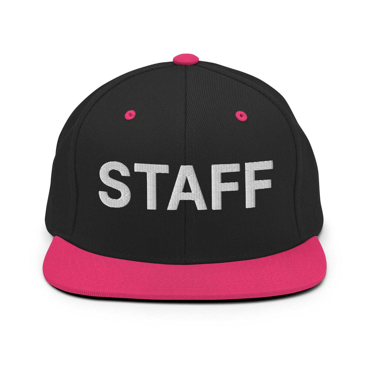 Staff Uniform Work Embroidered Flat Bill Brim Snapback Hat Black Neon Pink