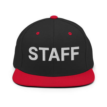 Staff Uniform Work Embroidered Flat Bill Brim Snapback Hat Black Red