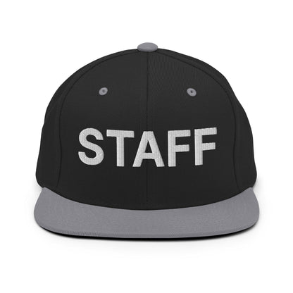 Staff Uniform Work Embroidered Flat Bill Brim Snapback Hat Black Silver