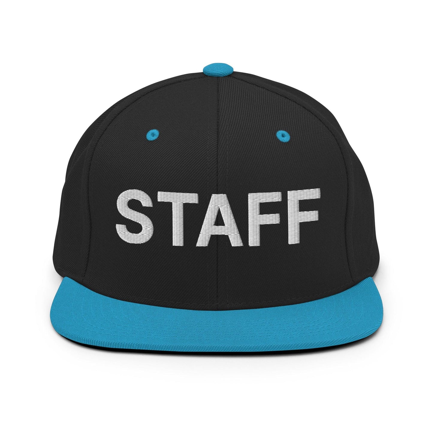 Staff Uniform Work Embroidered Flat Bill Brim Snapback Hat Black Teal