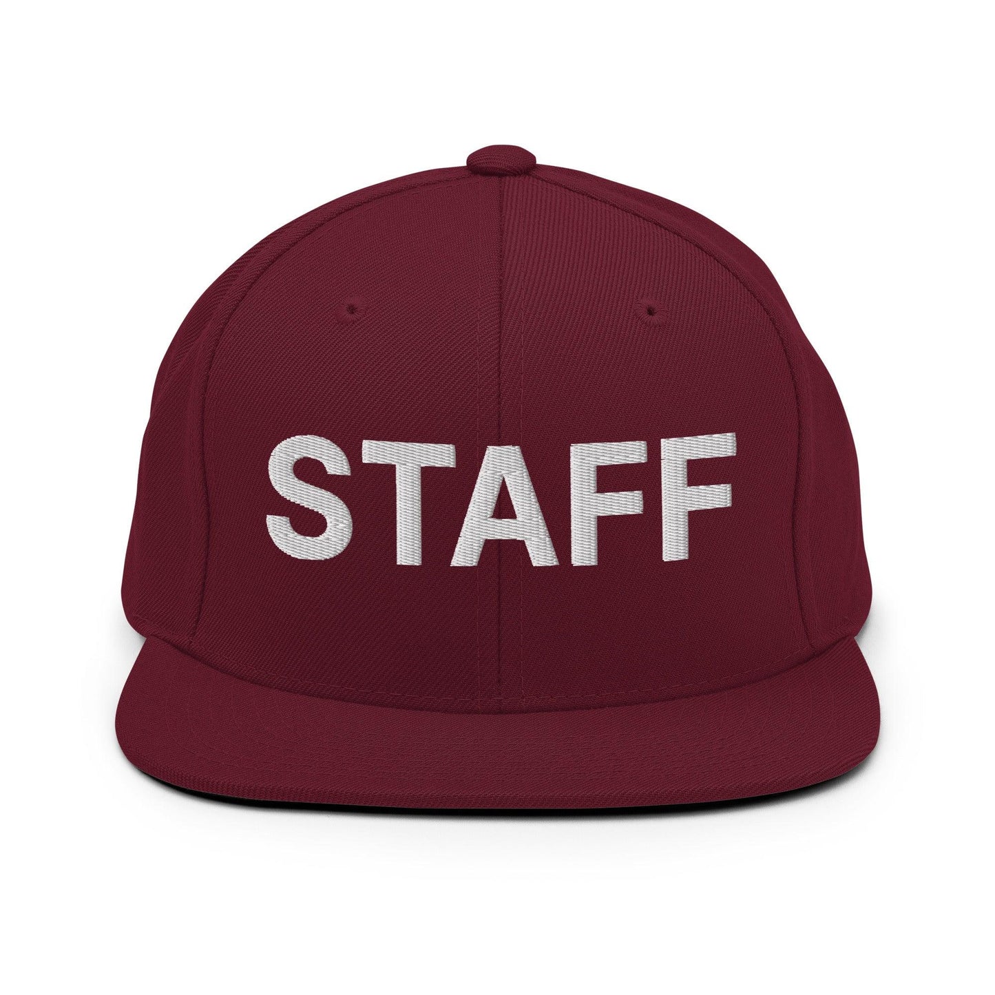 Staff Uniform Work Embroidered Flat Bill Brim Snapback Hat Maroon