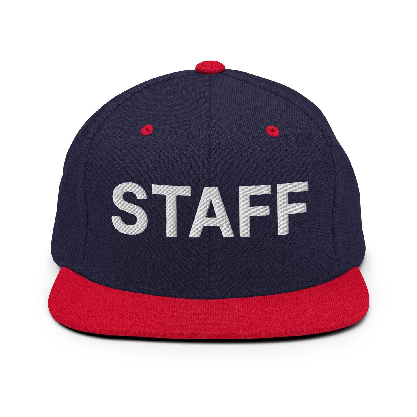 Staff Uniform Work Embroidered Flat Bill Brim Snapback Hat Navy Red