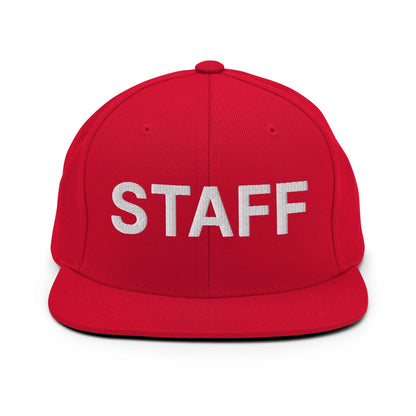 Staff Uniform Work Embroidered Flat Bill Brim Snapback Hat Red