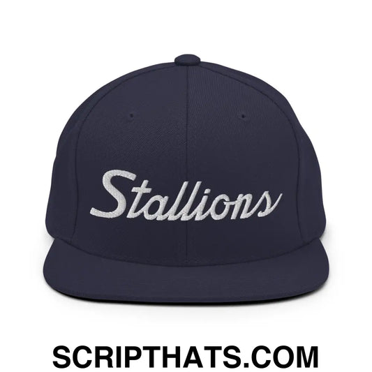 Stallions School Mascot Script Snapback Hat Navy