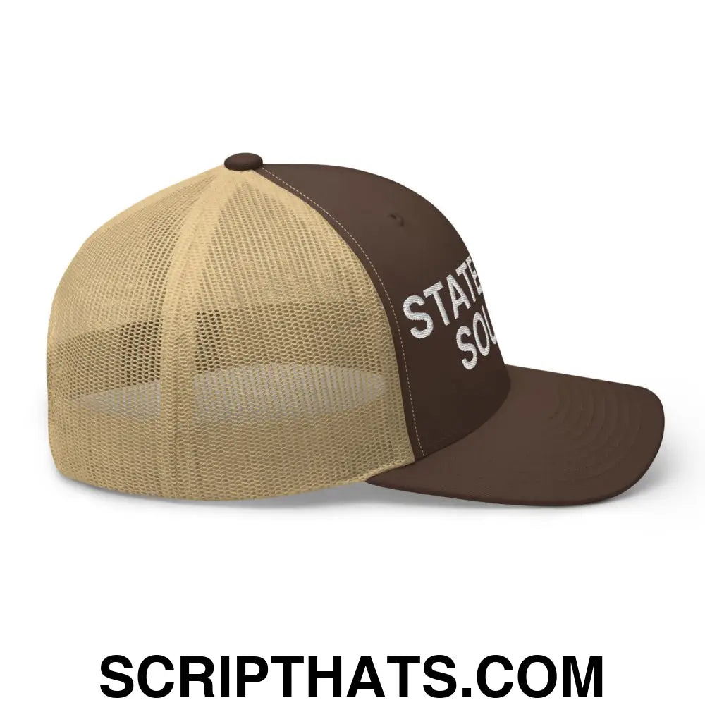 State Your Source Retro Trucker Hat Brown Khaki