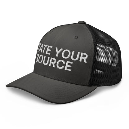 State Your Source Retro Trucker Hat Charcoal Black