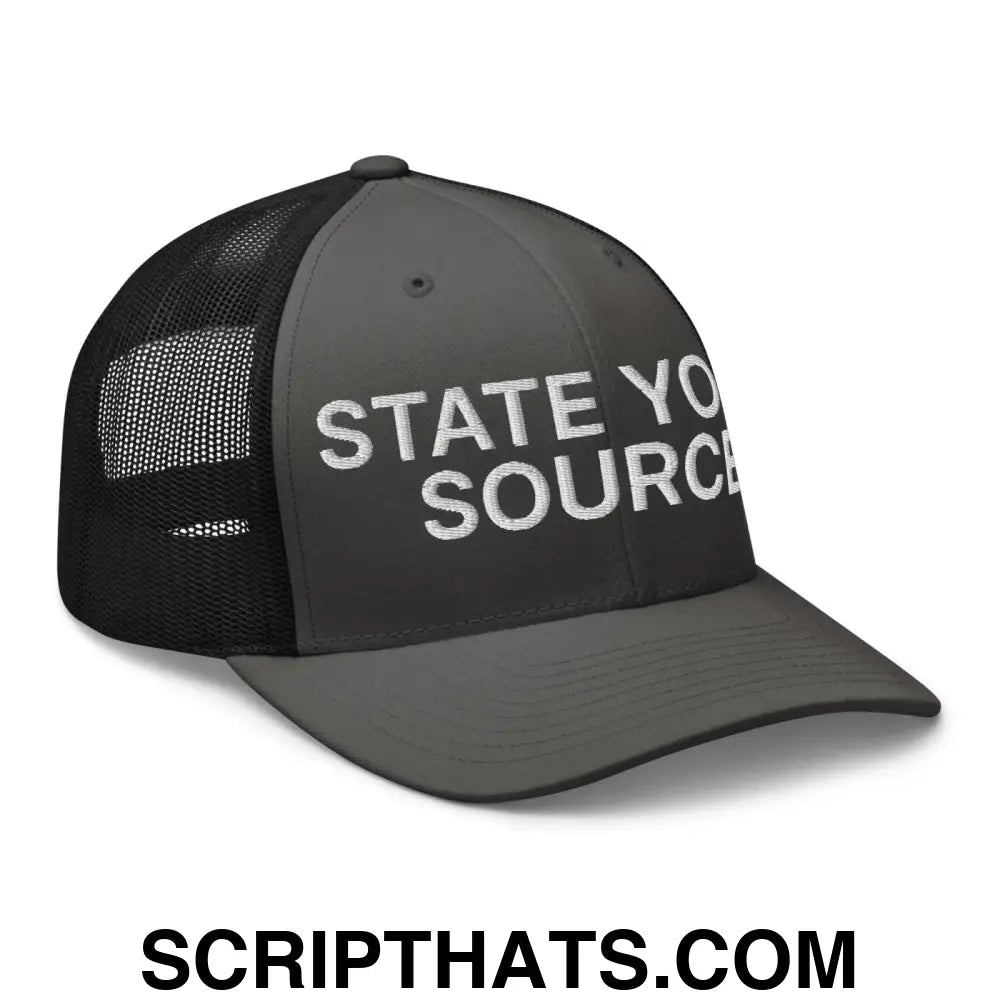 State Your Source Retro Trucker Hat Charcoal Black