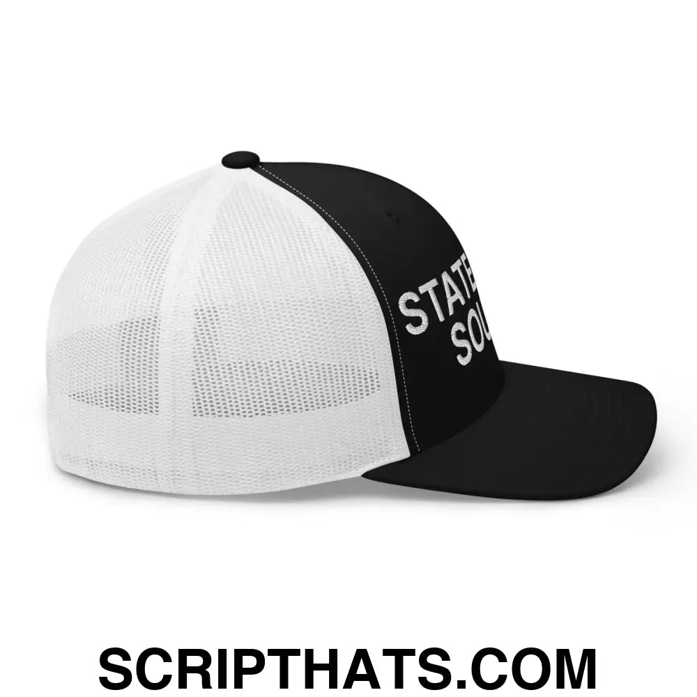 State Your Source Retro Trucker Hat Black White