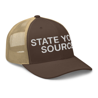 State Your Source Retro Trucker Hat Brown Khaki