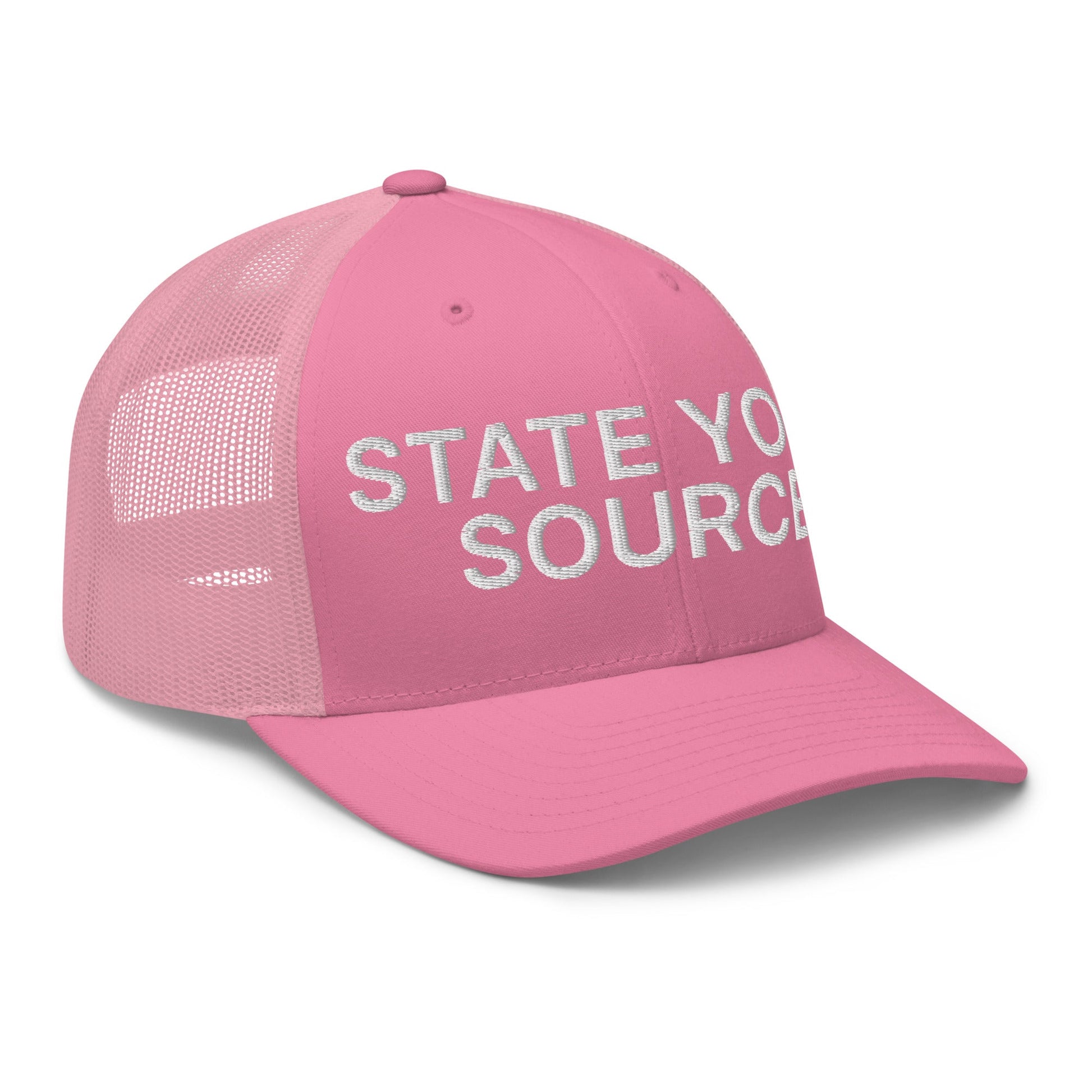 State Your Source Retro Trucker Hat Pink