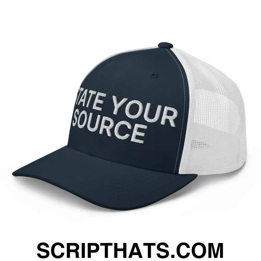 State Your Source Retro Trucker Hat Navy White