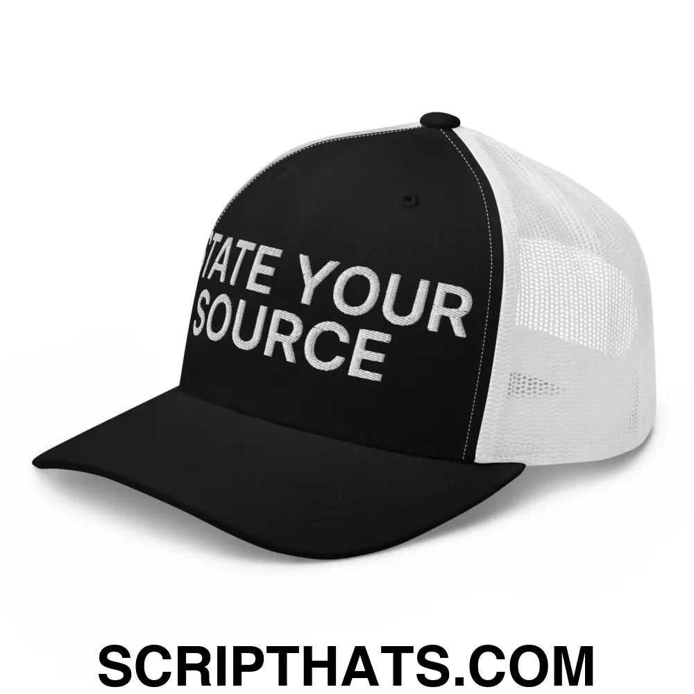 State Your Source Retro Trucker Hat Black White