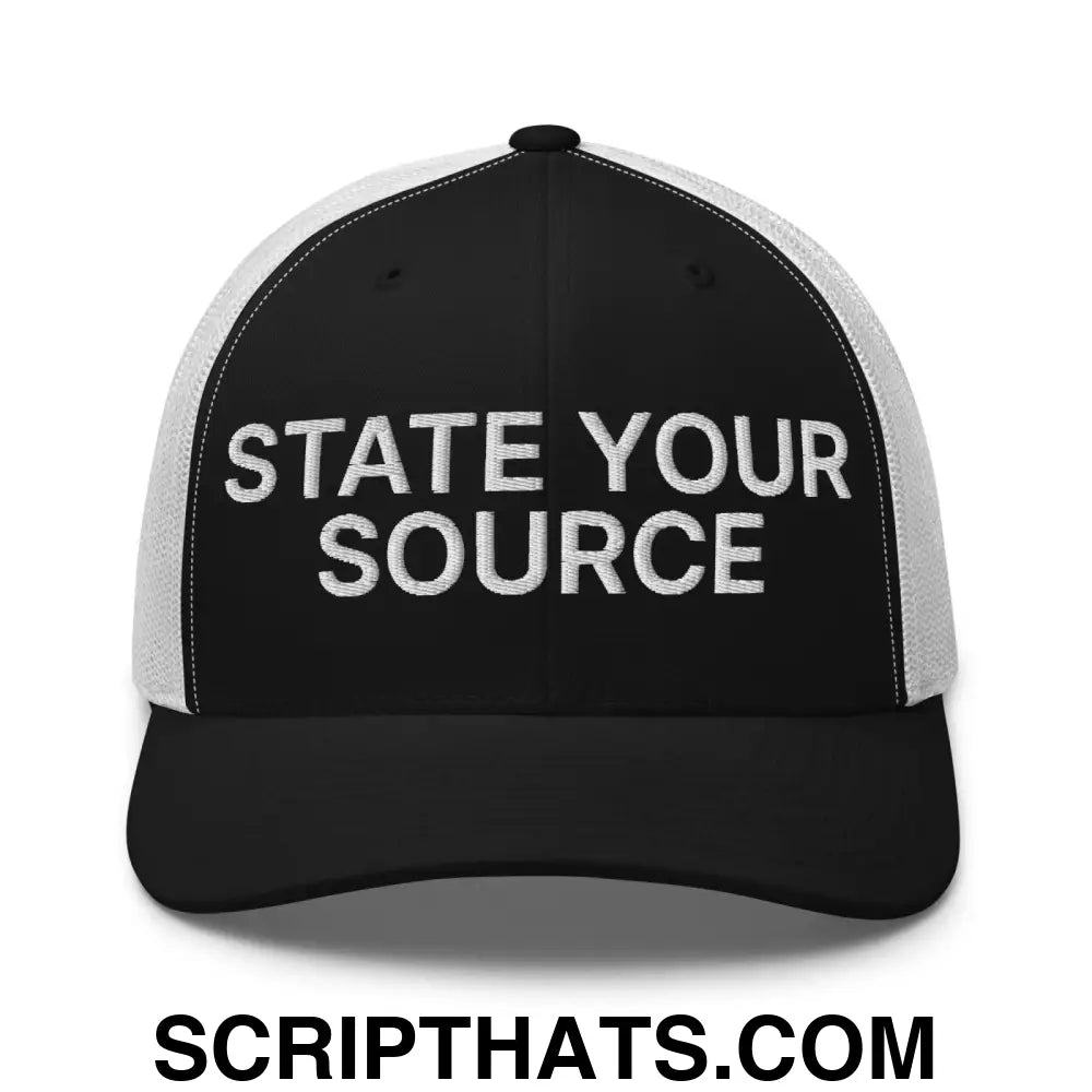 State Your Source Retro Trucker Hat Black White