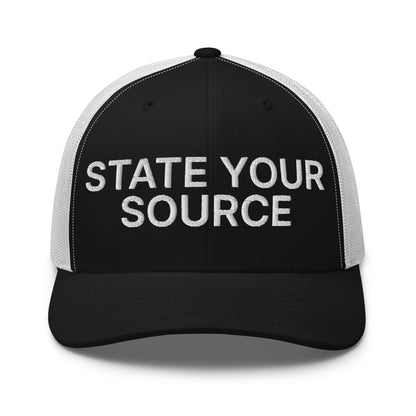 State Your Source Retro Trucker Hat Black White