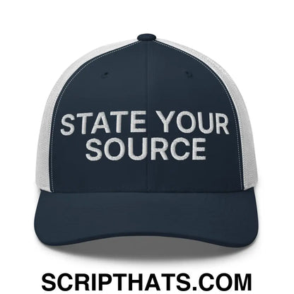 State Your Source Retro Trucker Hat Navy White