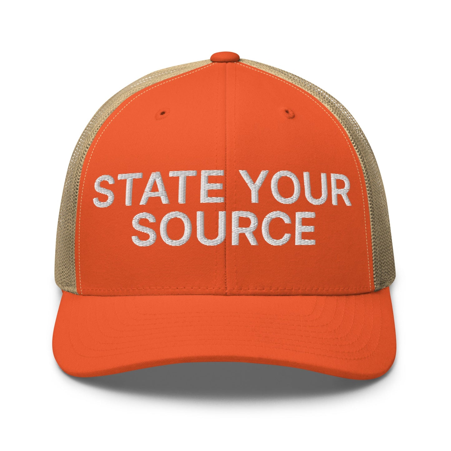 State Your Source Retro Trucker Hat Rustic Orange Khaki