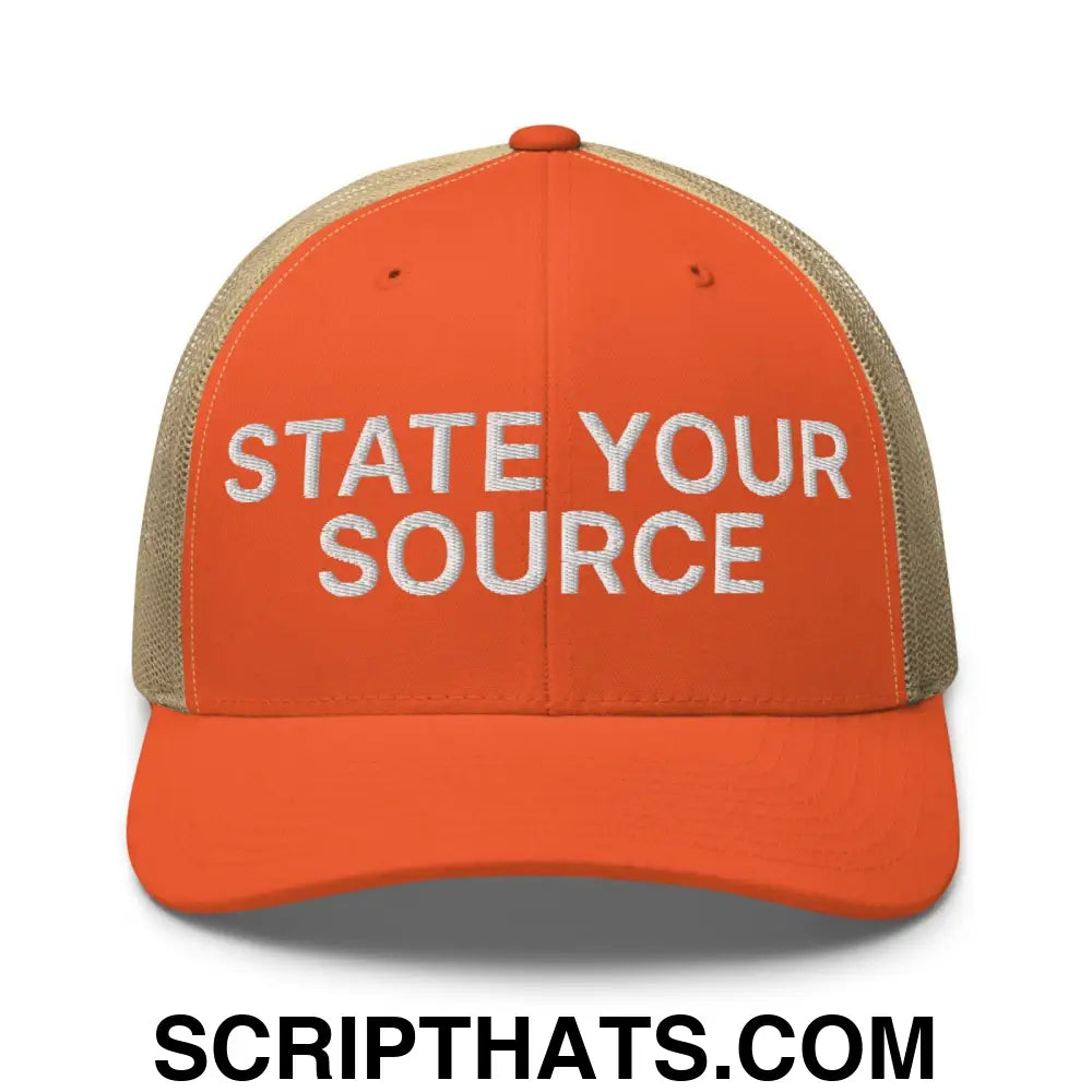 State Your Source Retro Trucker Hat Rustic Orange Khaki