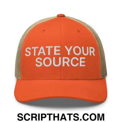 State Your Source Retro Trucker Hat Rustic Orange Khaki