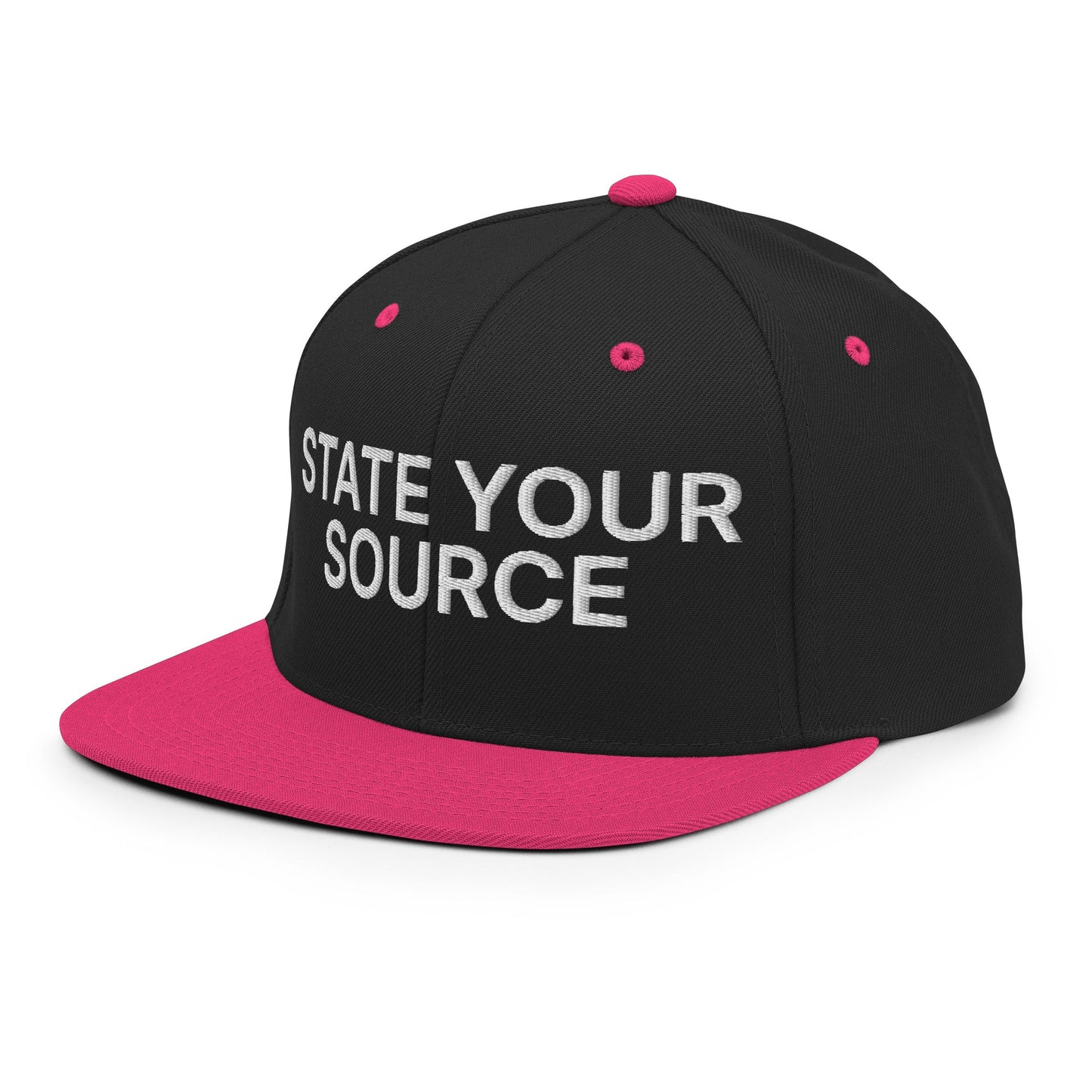 State Your Source Snapback Hat Black Neon Pink