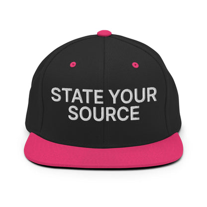 State Your Source Snapback Hat Black Neon Pink