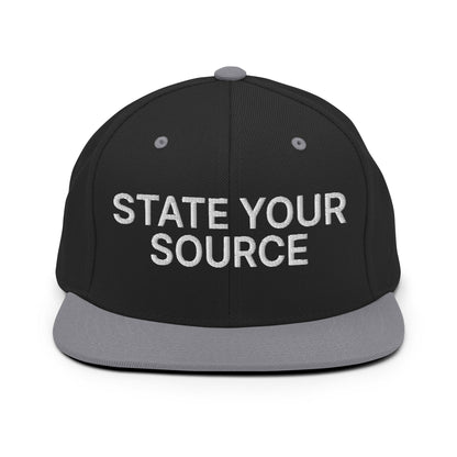 State Your Source Snapback Hat Black Silver