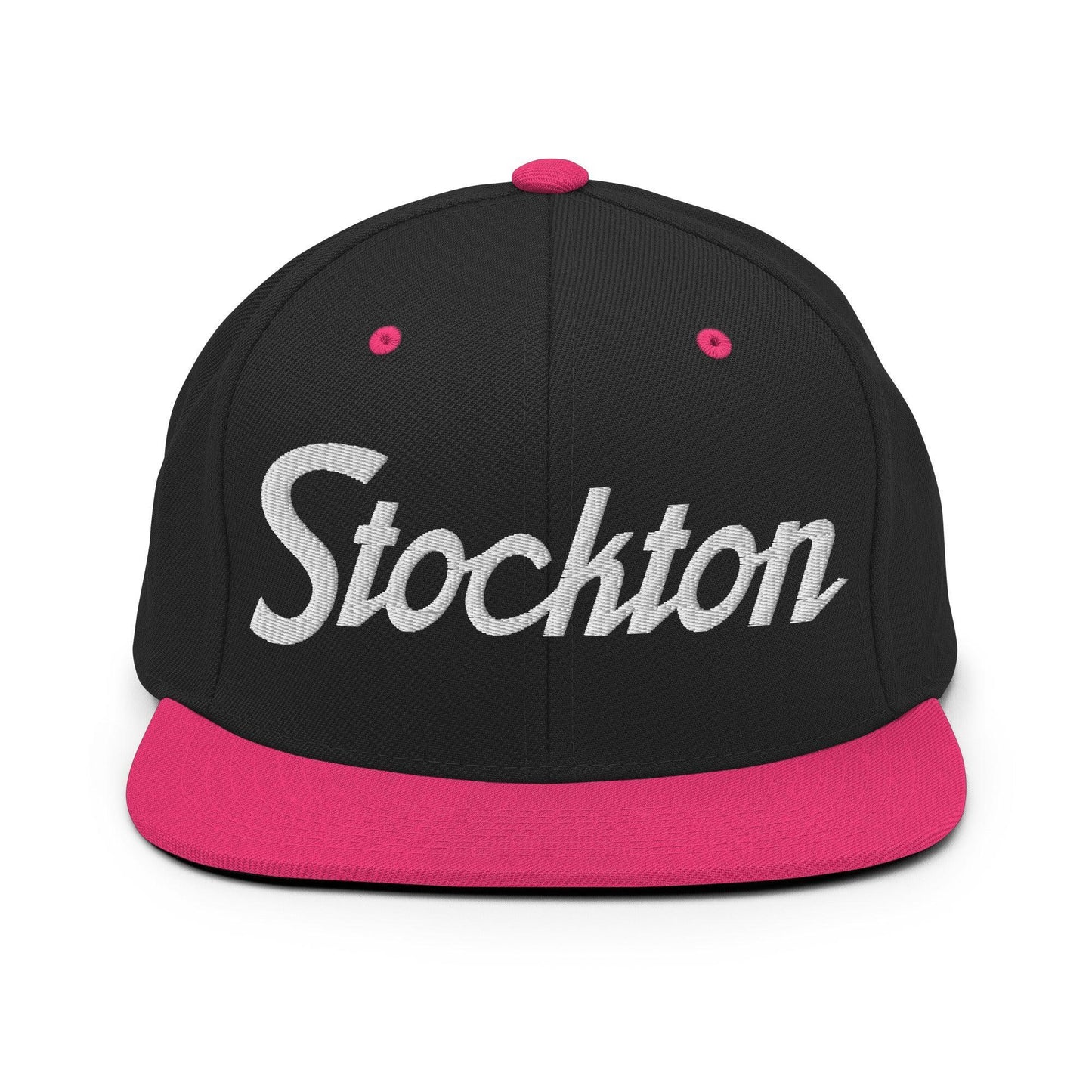 Stockton Script Snapback Hat Black Neon Pink