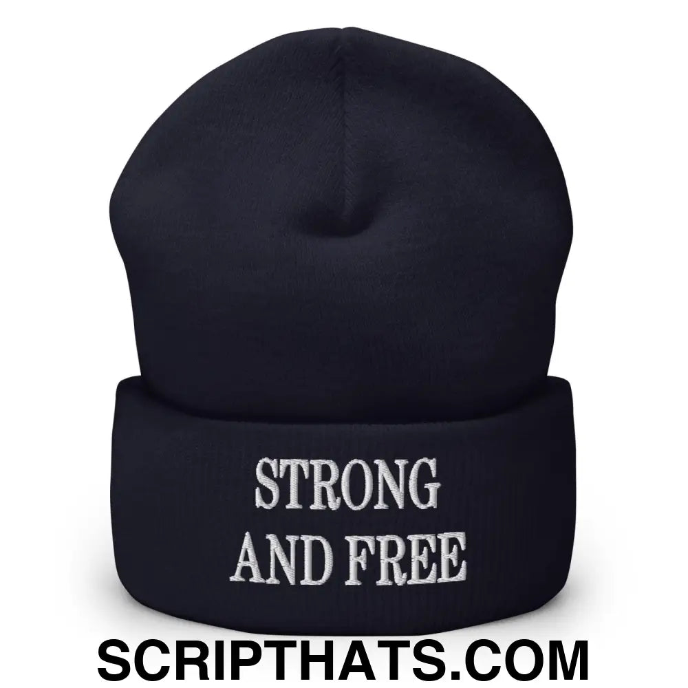 Strong and Free Embroidered Knit Cuffed Beanie Navy