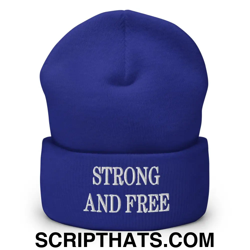 Strong and Free Embroidered Knit Cuffed Beanie Royal