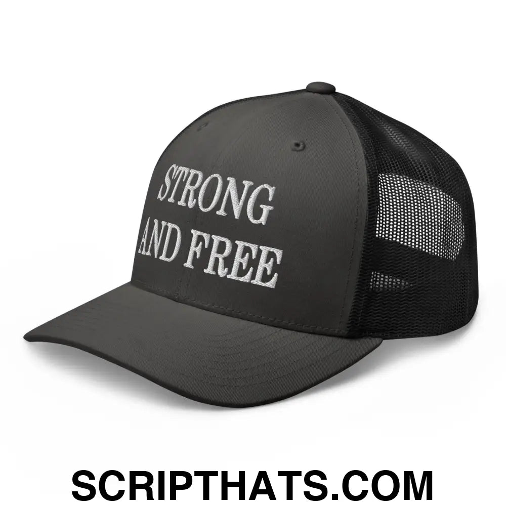 Strong and Free Embroidered Mesh Trucker Hat Charcoal Black