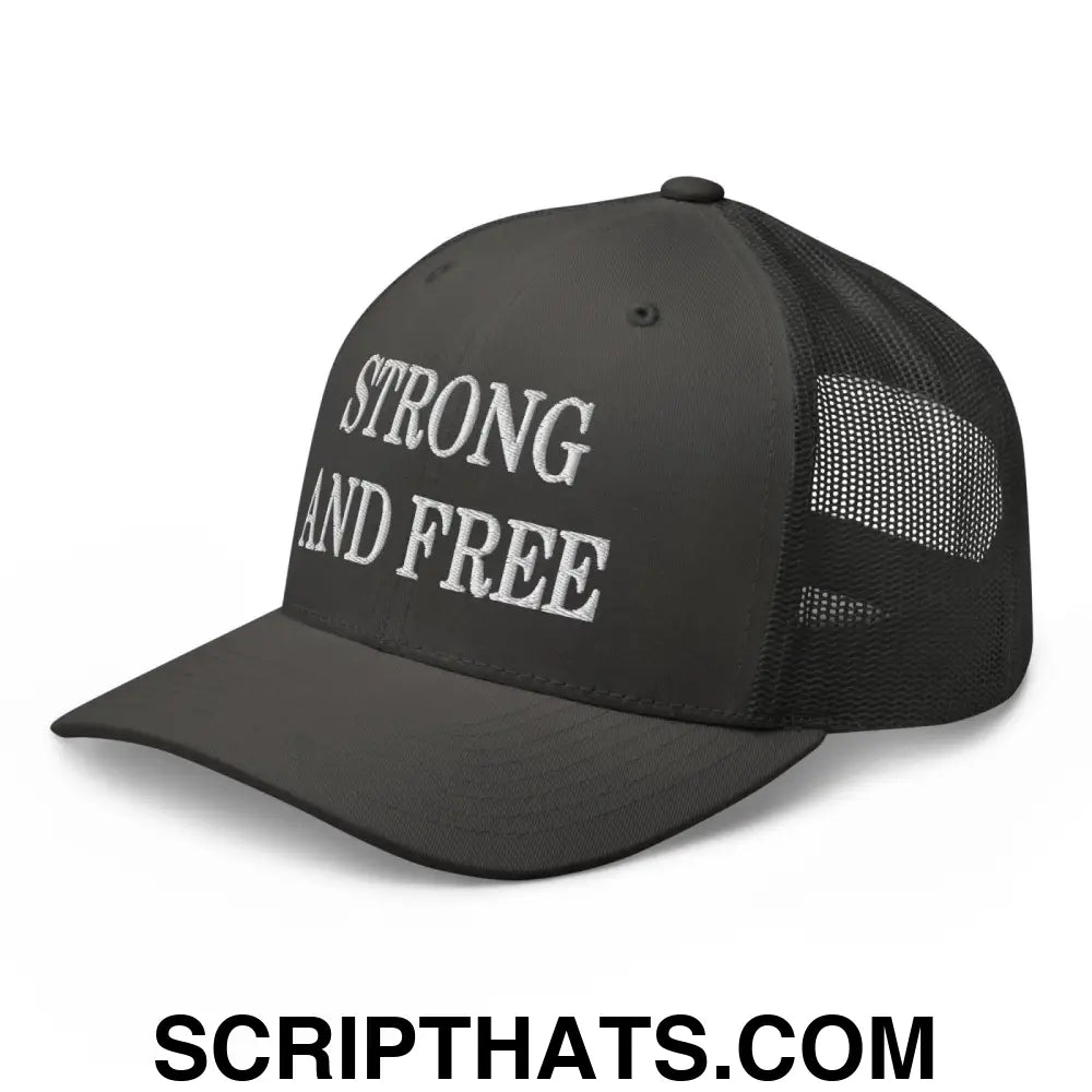 Strong and Free Embroidered Mesh Trucker Hat Charcoal