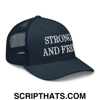 Strong and Free Embroidered Mesh Trucker Hat Navy