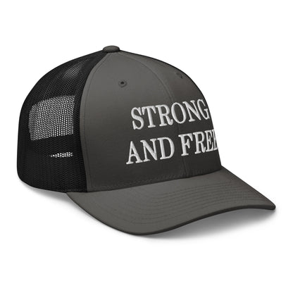 Strong and Free Embroidered Mesh Trucker Hat Charcoal Black