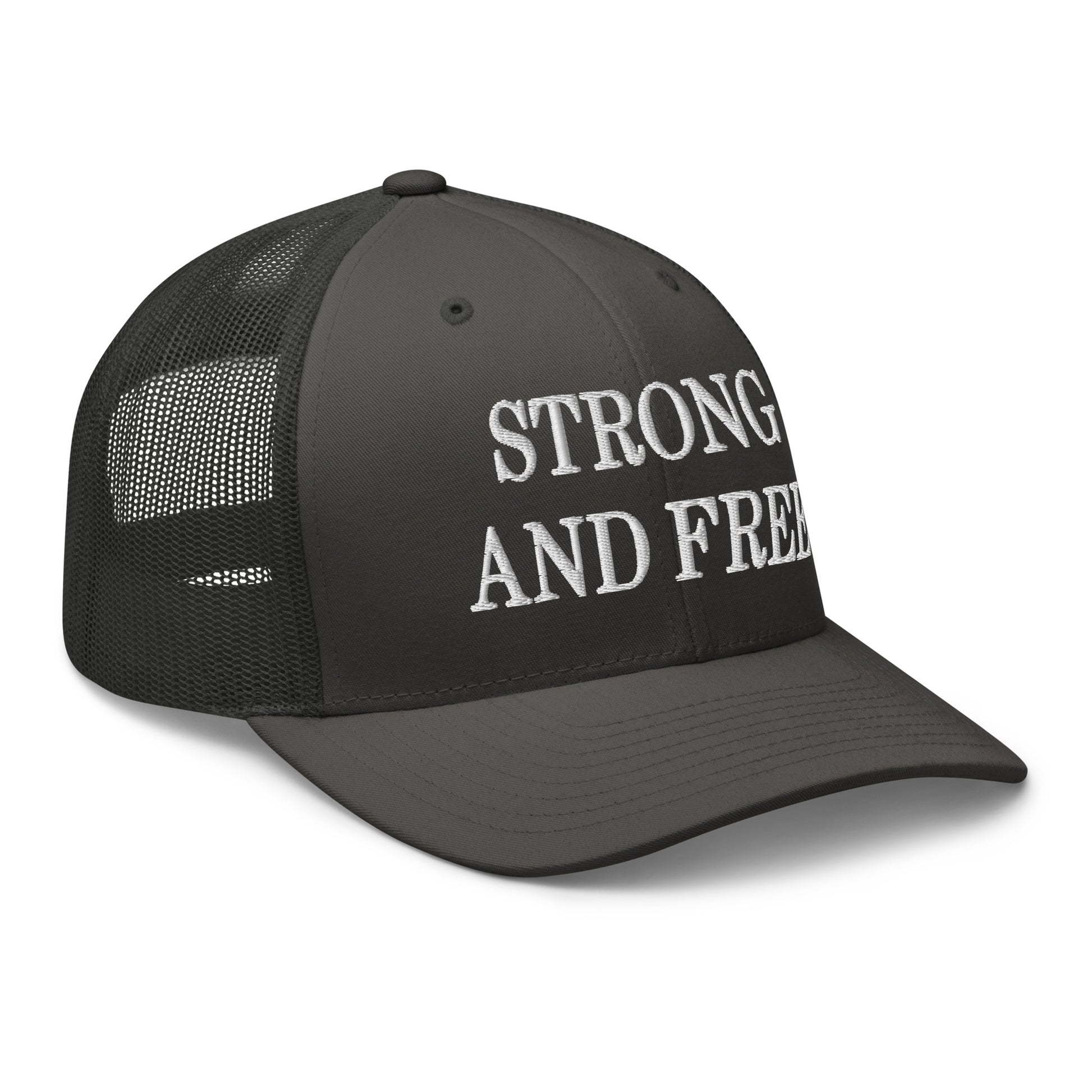 Strong and Free Embroidered Mesh Trucker Hat Charcoal