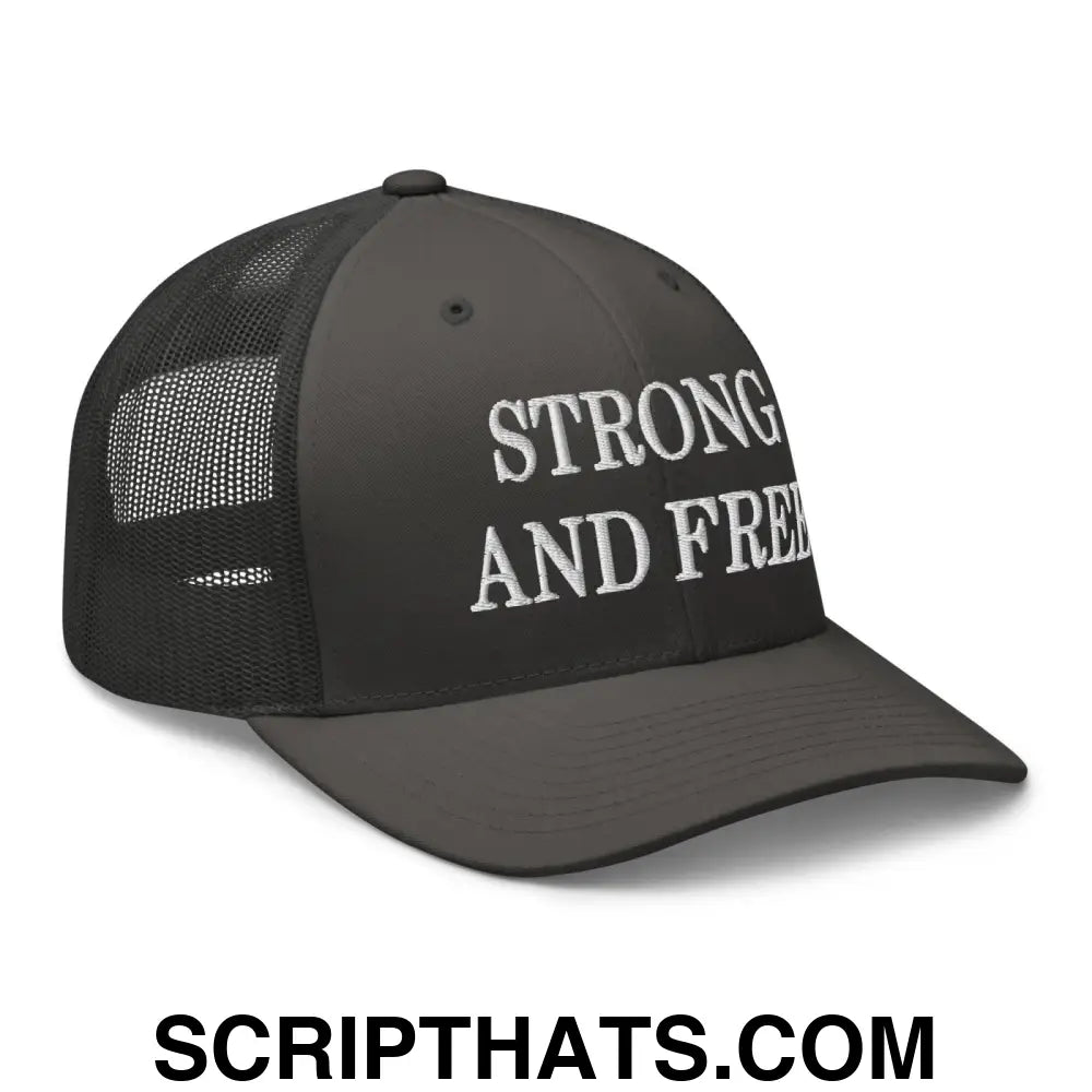 Strong and Free Embroidered Mesh Trucker Hat Charcoal