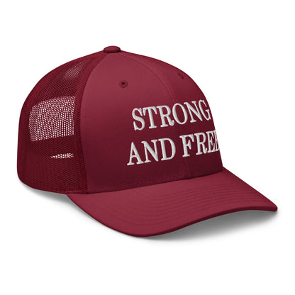 Strong and Free Embroidered Mesh Trucker Hat Cranberry