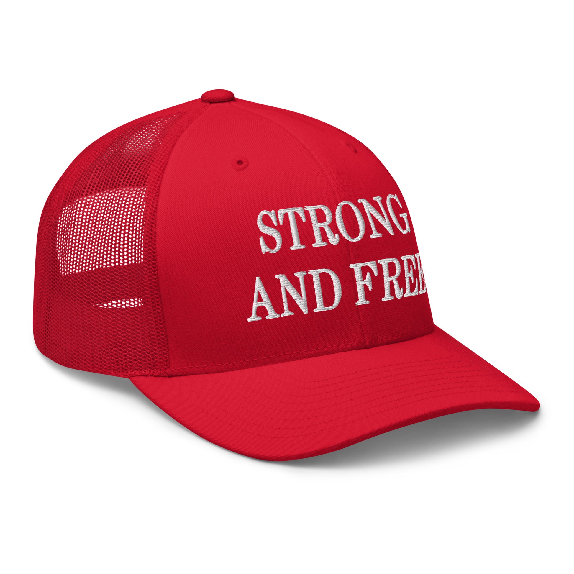 Strong and Free Embroidered Mesh Trucker Hat Red