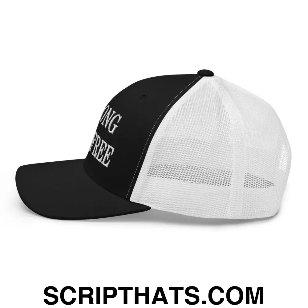 Strong and Free Embroidered Mesh Trucker Hat Black White