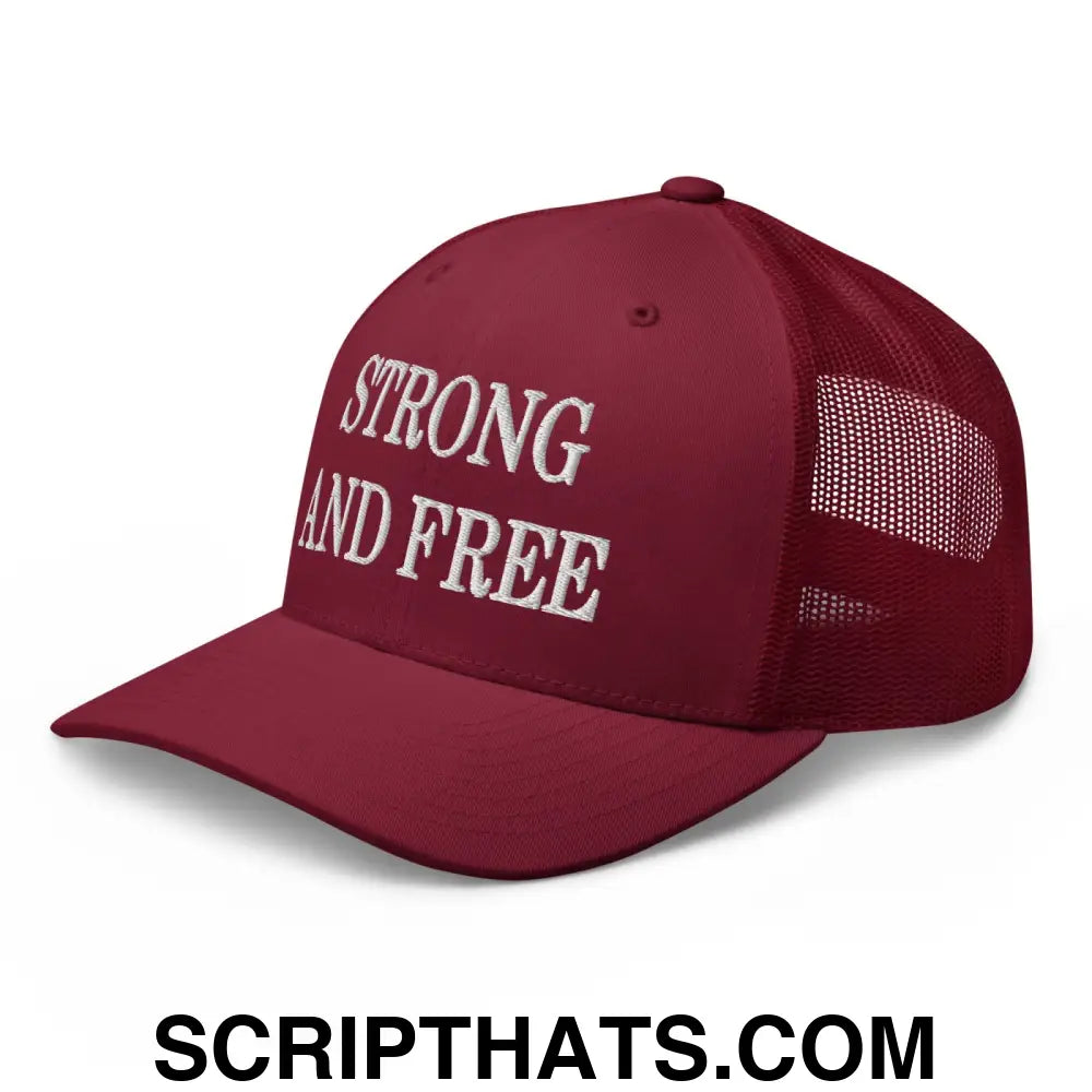 Strong and Free Embroidered Mesh Trucker Hat Cranberry