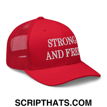 Strong and Free Embroidered Mesh Trucker Hat Red