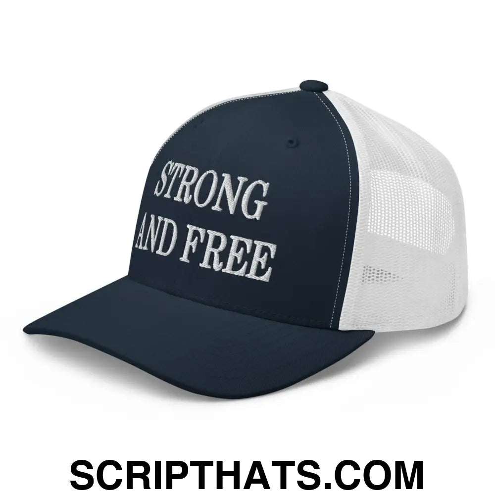 Strong and Free Embroidered Mesh Trucker Hat Navy White