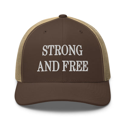 Strong and Free Embroidered Mesh Trucker Hat Brown Khaki