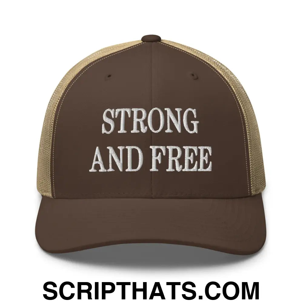 Strong and Free Embroidered Mesh Trucker Hat Brown Khaki