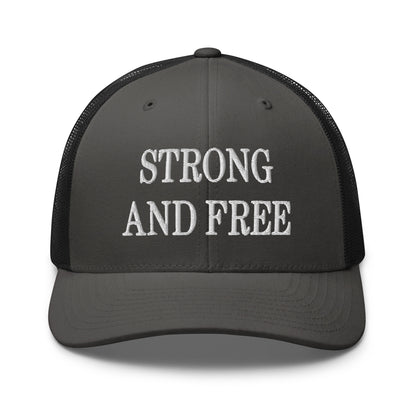 Strong and Free Embroidered Mesh Trucker Hat Charcoal Black