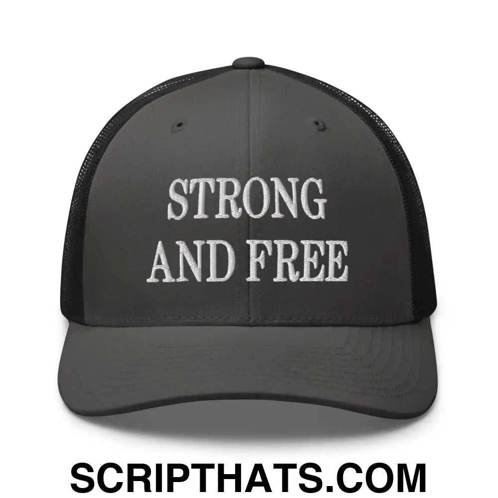 Strong and Free Embroidered Mesh Trucker Hat Charcoal Black