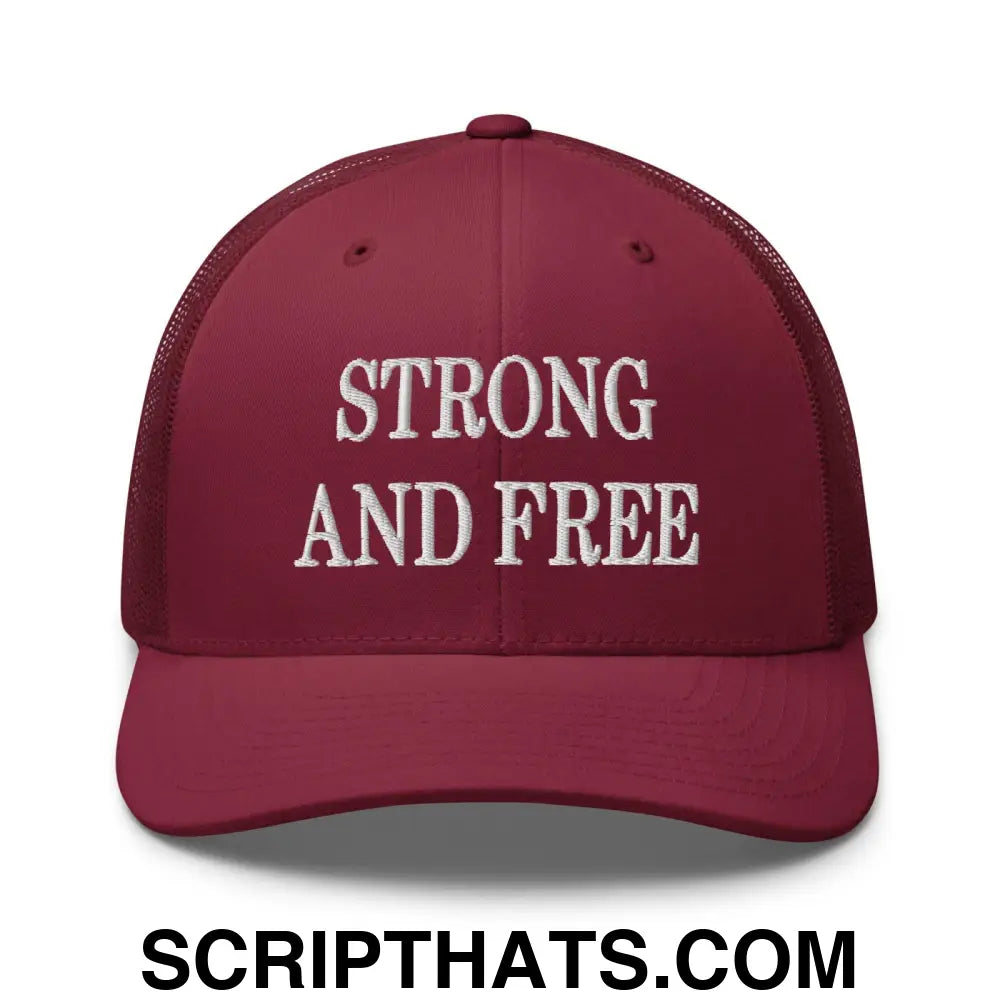 Strong and Free Embroidered Mesh Trucker Hat Cranberry