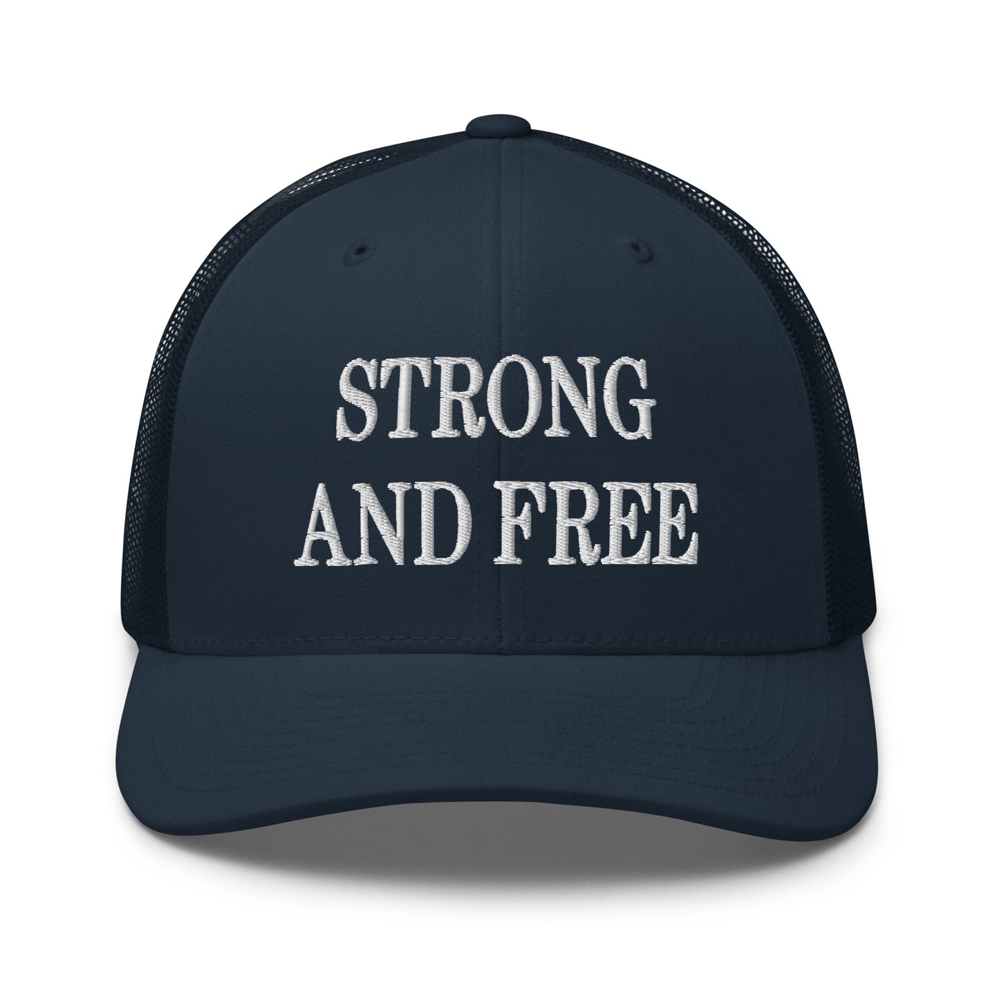 Strong and Free Embroidered Mesh Trucker Hat Navy