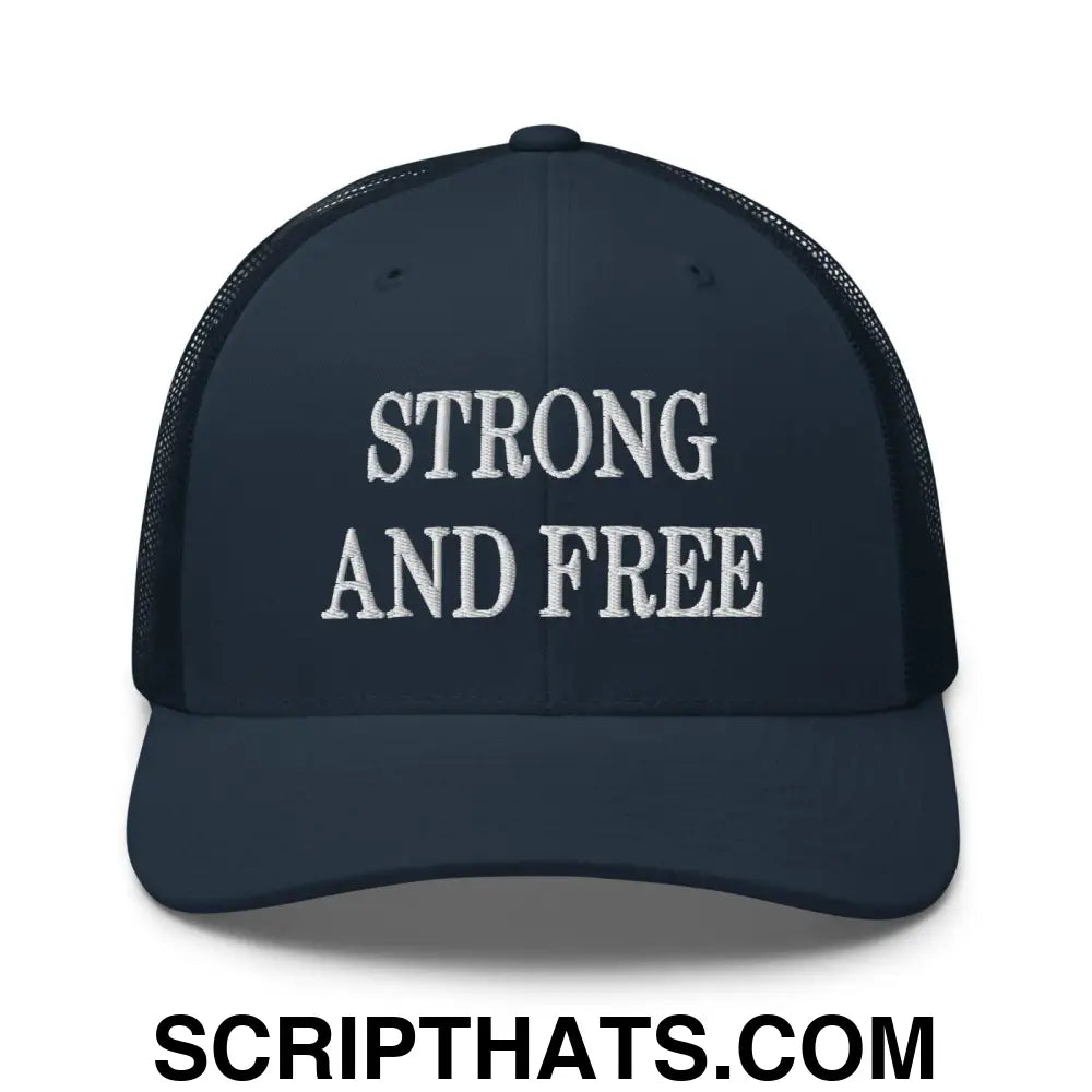 Strong and Free Embroidered Mesh Trucker Hat Navy