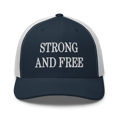 Strong and Free Embroidered Mesh Trucker Hat Navy White