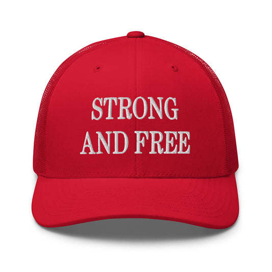 Strong and Free Embroidered Mesh Trucker Hat Red